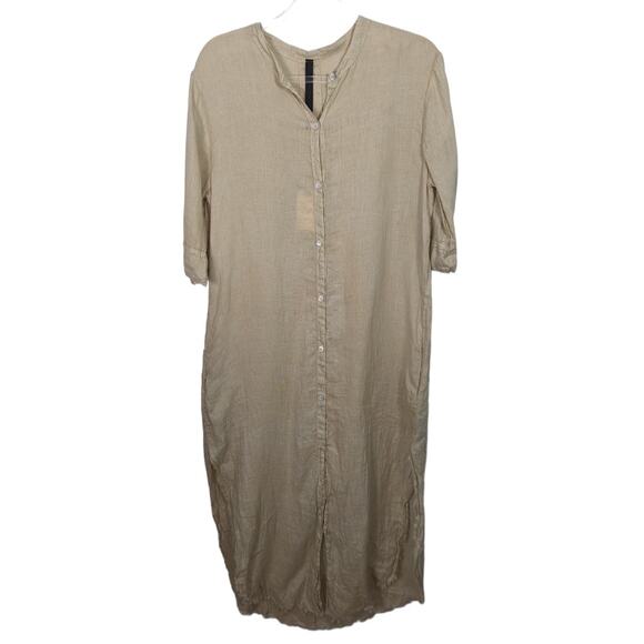 Jaga Carla Oat Linen Shirt Dress Fringe Hem Layered Lagenlook Resort Size 8 NWT - Picture 2 of 12